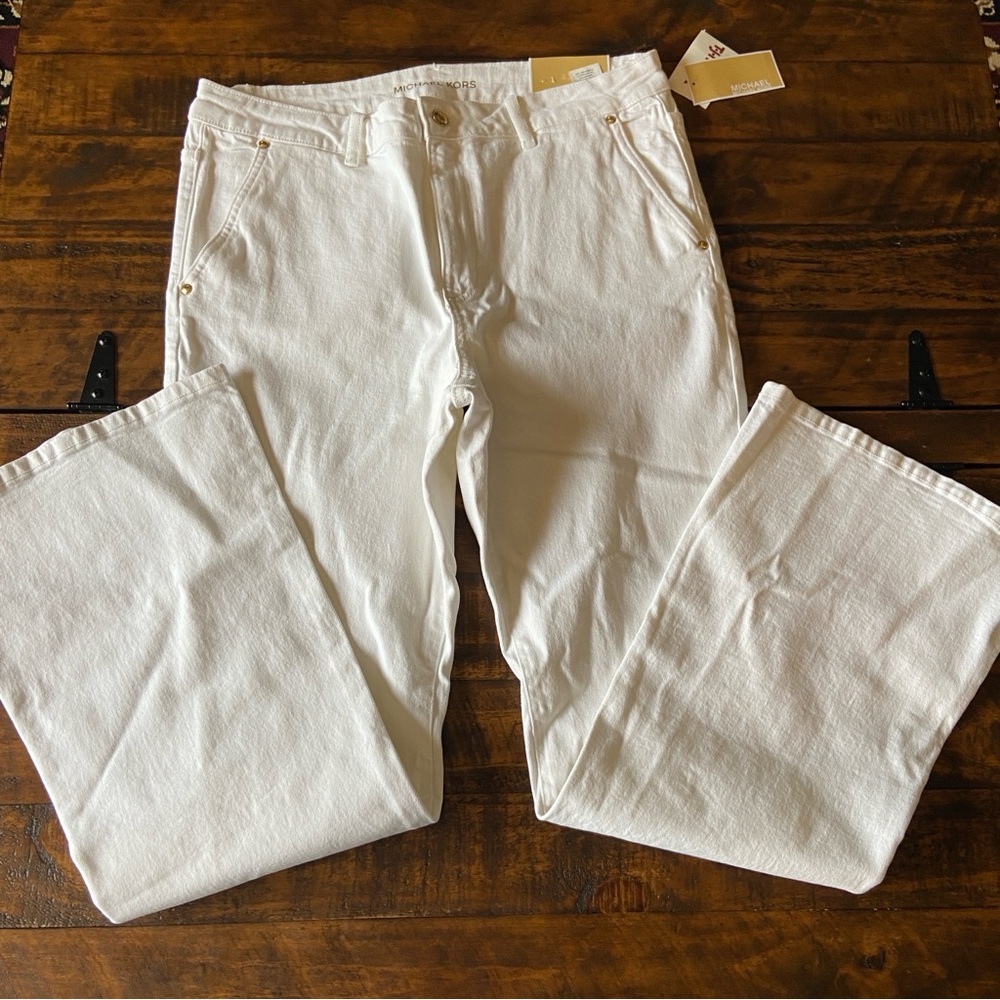 Michael Kors Womens Jeans Pants White‎ Wide Leg Open Size 14